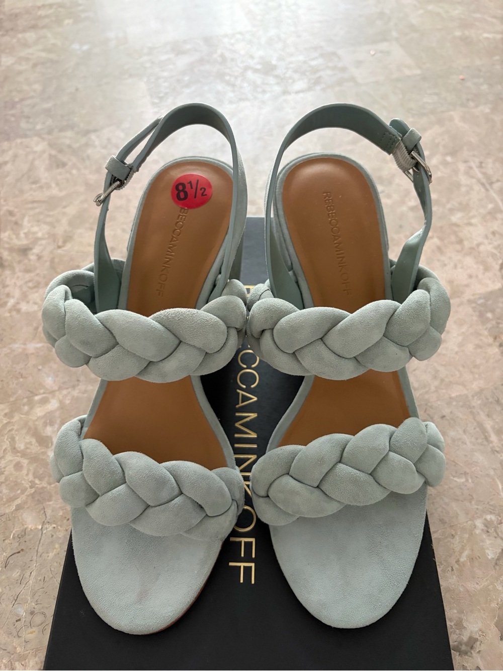 Rebecca Minkoff Braided Sage Green Suede Heeled Sandals